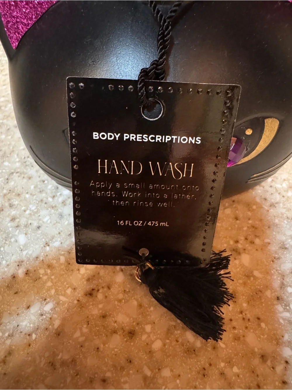 Body Prescriptions Jeweled Black Cat Halloween Hand Soap Dispenser with Soap